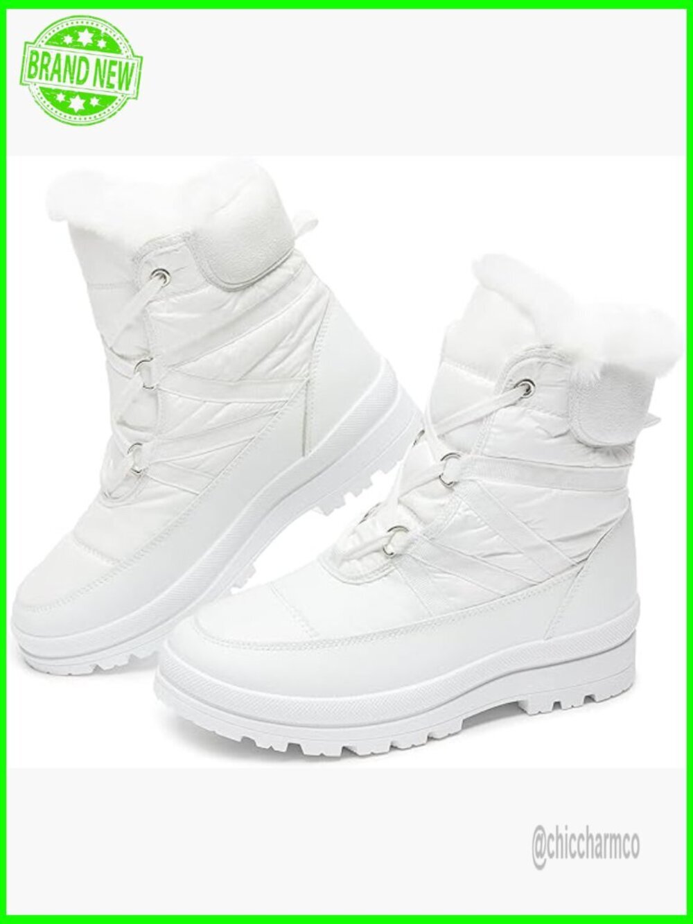 Fur Lined Mid-Calf Snow Boots Waterproof Lace Up Combat Boots Women Warm